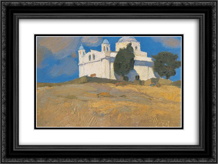 Landscape, Tinos 24x18 Black Ornate Wood Framed Art Print Poster with Double Matting by Lytras, Nikolaos