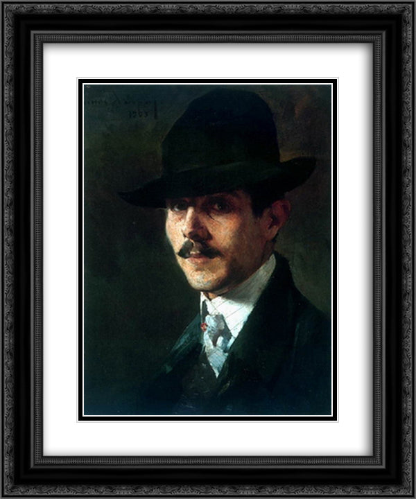 Portrait of painter Oumvertos Argyros 20x24 Black Ornate Wood Framed Art Print Poster with Double Matting by Lytras, Nikolaos