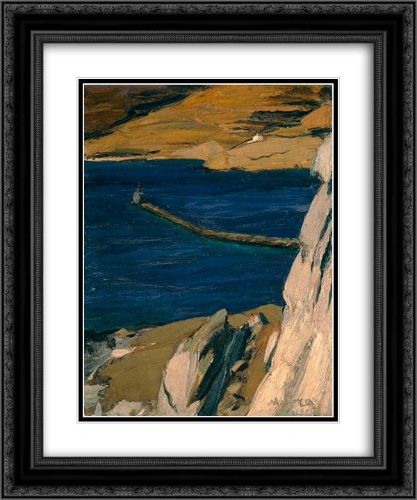 The Lighthouse 20x24 Black Ornate Wood Framed Art Print Poster with Double Matting by Lytras, Nikolaos
