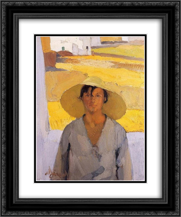The straw hat 20x24 Black Ornate Wood Framed Art Print Poster with Double Matting by Lytras, Nikolaos