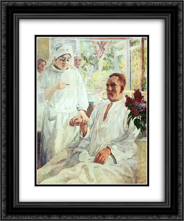 At the Hospital 20x24 Black Ornate Wood Framed Art Print Poster with Double Matting by Bogdanov Belsky, Nikolay