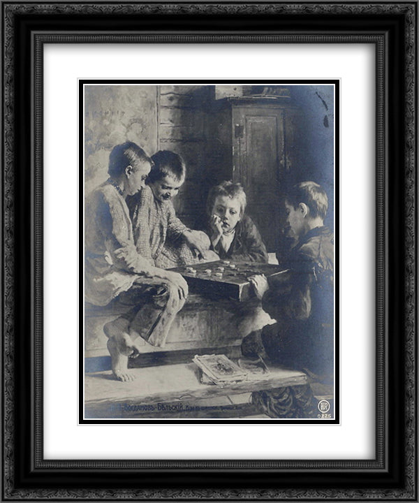 Checks Game 20x24 Black Ornate Wood Framed Art Print Poster with Double Matting by Bogdanov Belsky, Nikolay