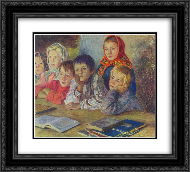 Children in a Class 22x20 Black Ornate Wood Framed Art Print Poster with Double Matting by Bogdanov Belsky, Nikolay