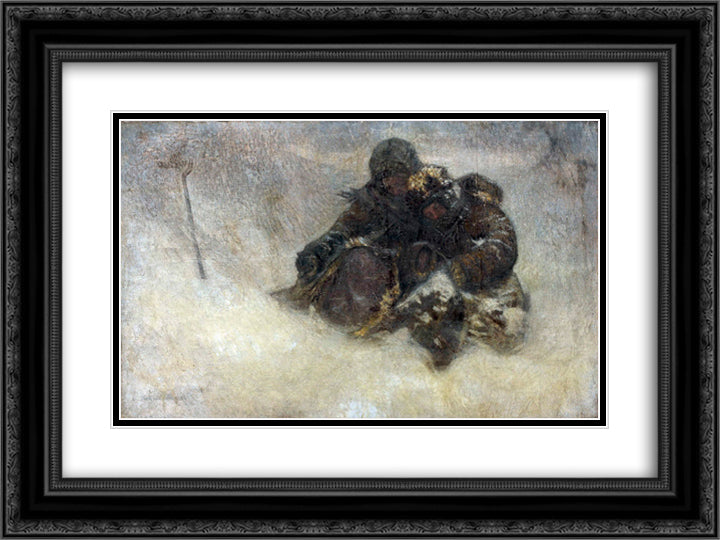 Children in Winter 24x18 Black Ornate Wood Framed Art Print Poster with Double Matting by Bogdanov Belsky, Nikolay