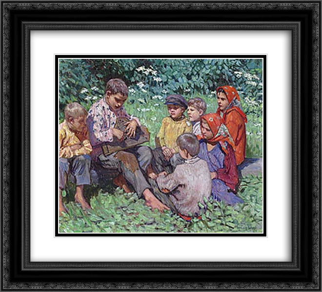 Cither Playing 22x20 Black Ornate Wood Framed Art Print Poster with Double Matting by Bogdanov Belsky, Nikolay