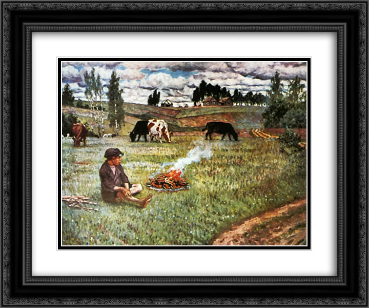 Cowboy 24x20 Black Ornate Wood Framed Art Print Poster with Double Matting by Bogdanov Belsky, Nikolay