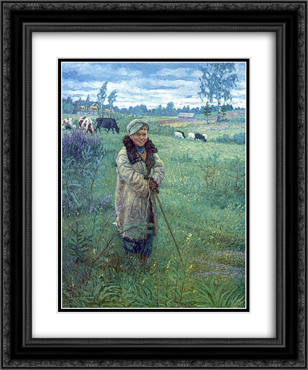 Cowboy Proshka 20x24 Black Ornate Wood Framed Art Print Poster with Double Matting by Bogdanov Belsky, Nikolay