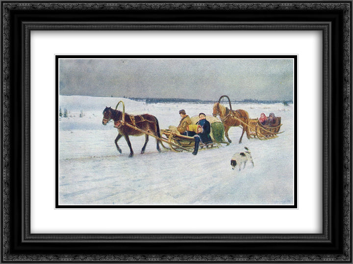 Farewell of a New Soldier 24x18 Black Ornate Wood Framed Art Print Poster with Double Matting by Bogdanov Belsky, Nikolay