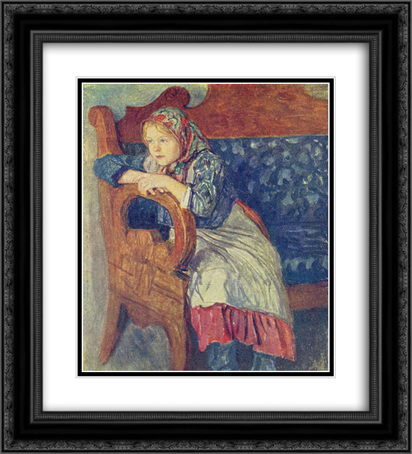 Girl on a Sofa 20x22 Black Ornate Wood Framed Art Print Poster with Double Matting by Bogdanov Belsky, Nikolay