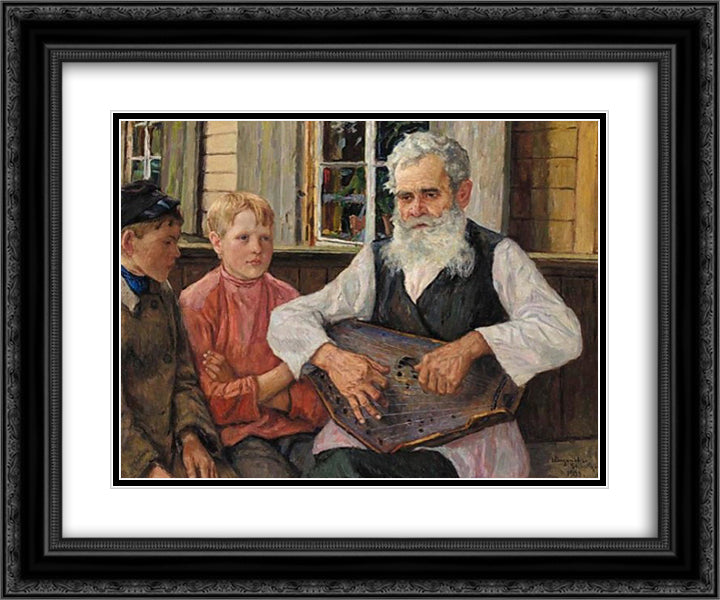 Guslar 24x20 Black Ornate Wood Framed Art Print Poster with Double Matting by Bogdanov Belsky, Nikolay
