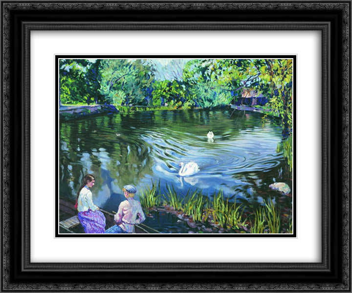 In the Boat 24x20 Black Ornate Wood Framed Art Print Poster with Double Matting by Bogdanov Belsky, Nikolay