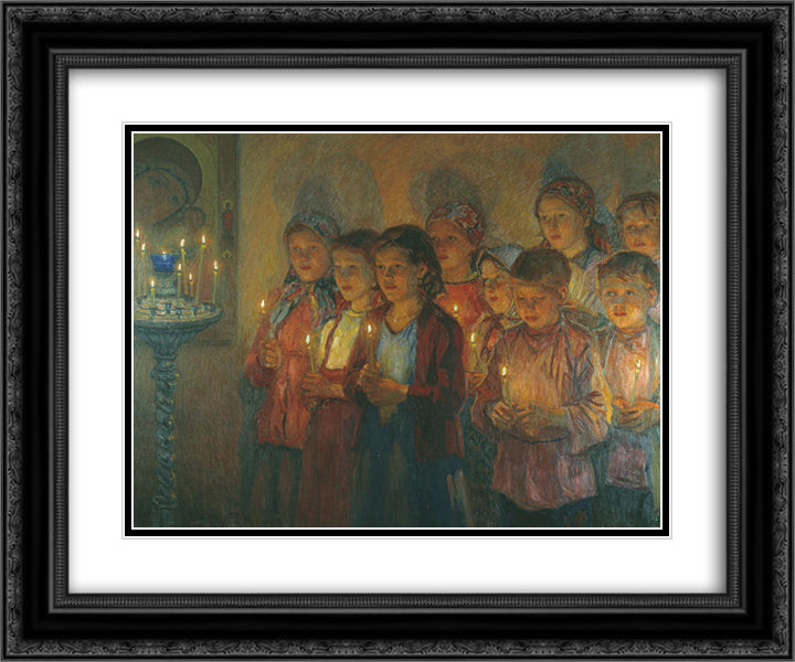 In the Church 24x20 Black Ornate Wood Framed Art Print Poster with Double Matting by Bogdanov Belsky, Nikolay