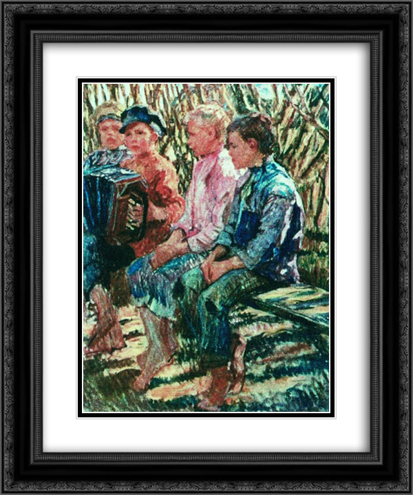 Joyful Company 20x24 Black Ornate Wood Framed Art Print Poster with Double Matting by Bogdanov Belsky, Nikolay