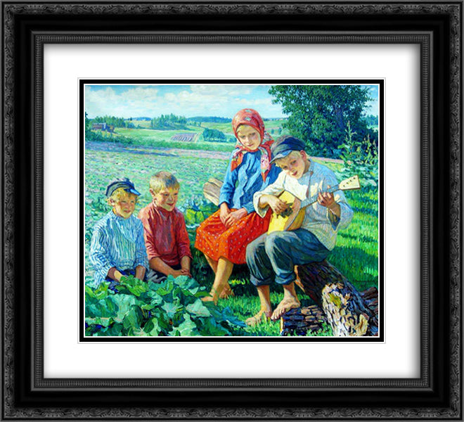 Little Concert with Balalaika 22x20 Black Ornate Wood Framed Art Print Poster with Double Matting by Bogdanov Belsky, Nikolay