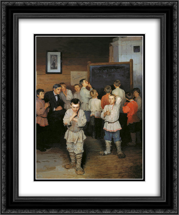 Mental Arithmetic. In the Public School of S.Rachinsky 20x24 Black Ornate Wood Framed Art Print Poster with Double Matting by Bogdanov Belsky, Nikolay