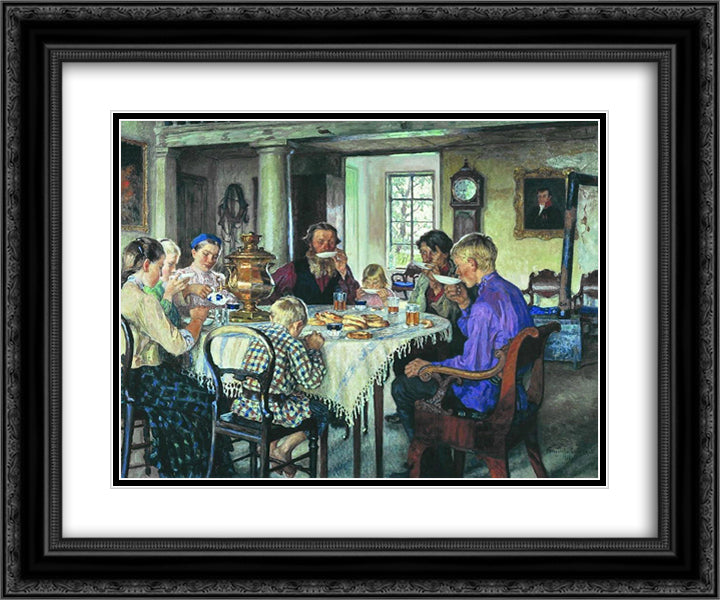 New Owners (Tea-Drinking) 24x20 Black Ornate Wood Framed Art Print Poster with Double Matting by Bogdanov Belsky, Nikolay