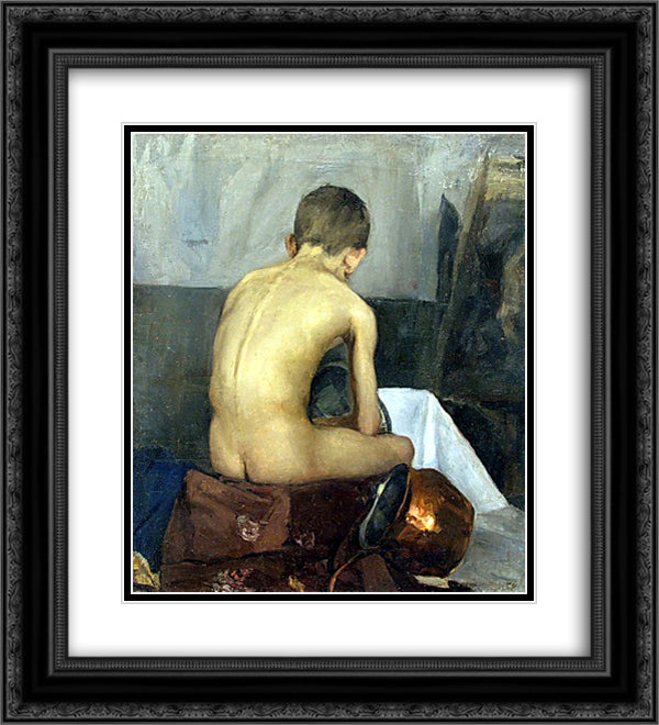 Nude Model 20x22 Black Ornate Wood Framed Art Print Poster with Double Matting by Bogdanov Belsky, Nikolay