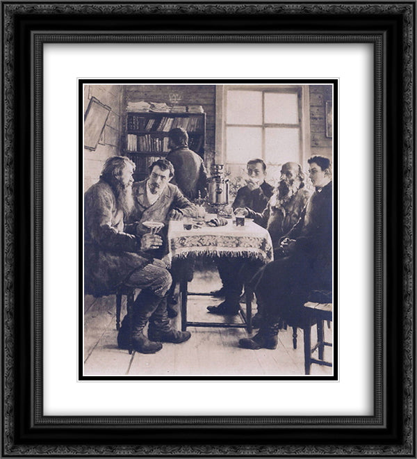 On a Visit to the Teacher 20x22 Black Ornate Wood Framed Art Print Poster with Double Matting by Bogdanov Belsky, Nikolay
