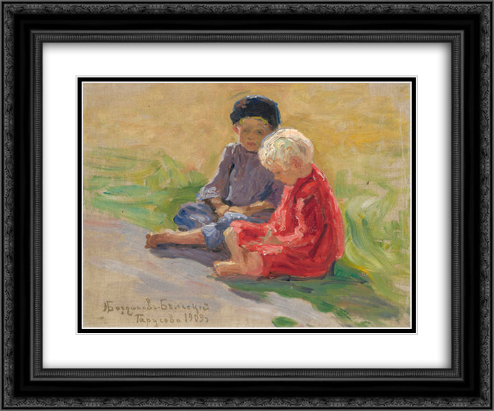 Playing Children 24x20 Black Ornate Wood Framed Art Print Poster with Double Matting by Bogdanov Belsky, Nikolay