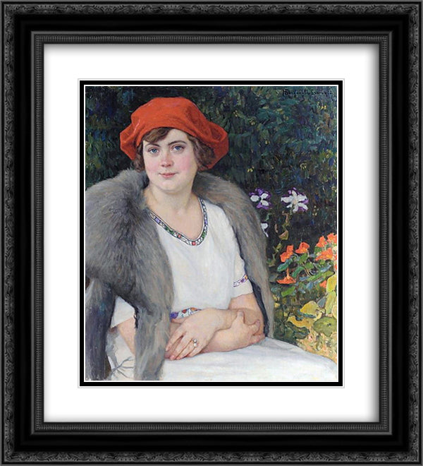 Portrait of Artist's Wife 20x22 Black Ornate Wood Framed Art Print Poster with Double Matting by Bogdanov Belsky, Nikolay