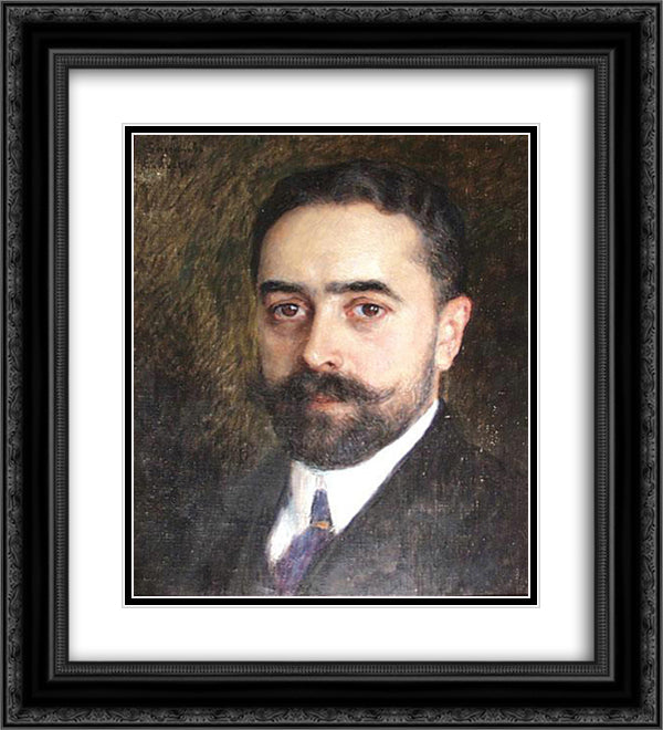 Portrait of Engineer N.Chizhov 20x22 Black Ornate Wood Framed Art Print Poster with Double Matting by Bogdanov Belsky, Nikolay