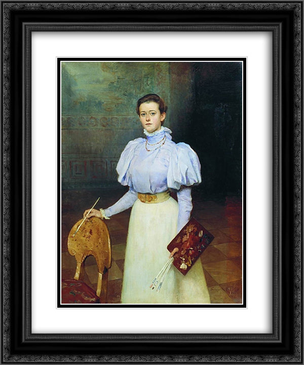 Portrait of M.Sheremetova 20x24 Black Ornate Wood Framed Art Print Poster with Double Matting by Bogdanov Belsky, Nikolay