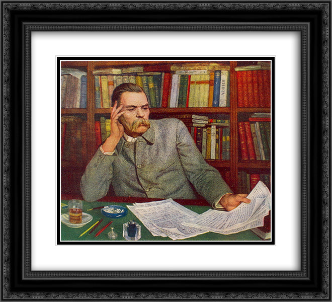 Portrait of Maxim Gorky 22x20 Black Ornate Wood Framed Art Print Poster with Double Matting by Bogdanov Belsky, Nikolay