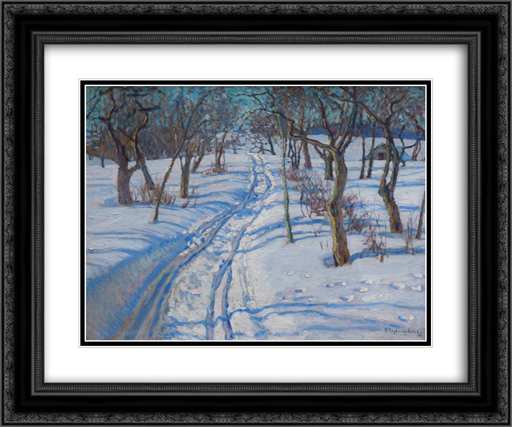 Road in a Winter Garden 24x20 Black Ornate Wood Framed Art Print Poster with Double Matting by Bogdanov Belsky, Nikolay