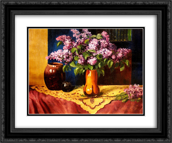 Still life 24x20 Black Ornate Wood Framed Art Print Poster with Double Matting by Bogdanov Belsky, Nikolay