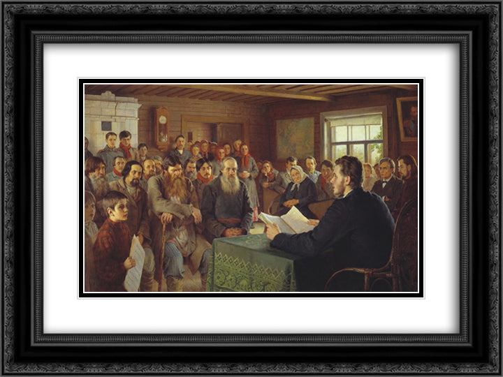 Sunday Reading at Country School 24x18 Black Ornate Wood Framed Art Print Poster with Double Matting by Bogdanov Belsky, Nikolay