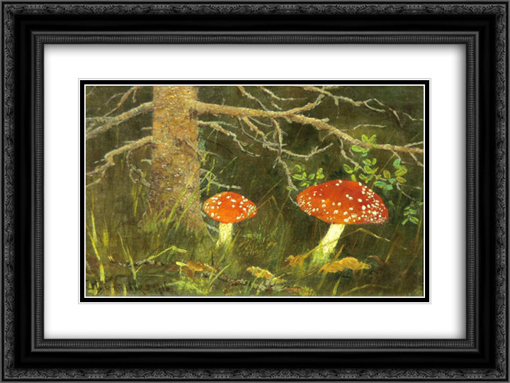 Toadstools under the Tree 24x18 Black Ornate Wood Framed Art Print Poster with Double Matting by Bogdanov Belsky, Nikolay
