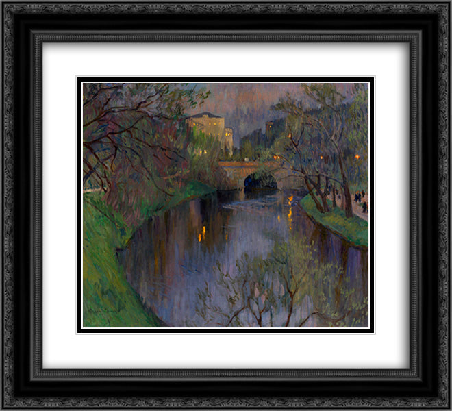 Twighlight in Riga 22x20 Black Ornate Wood Framed Art Print Poster with Double Matting by Bogdanov Belsky, Nikolay