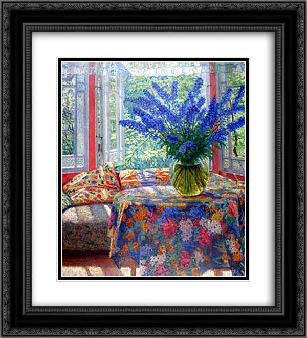 Vase of flowers in the winter garden 20x22 Black Ornate Wood Framed Art Print Poster with Double Matting by Bogdanov Belsky, Nikolay