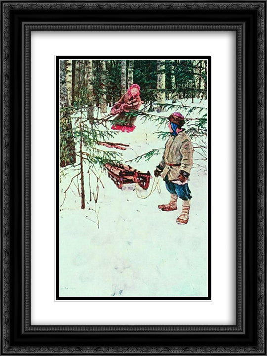 Winter 18x24 Black Ornate Wood Framed Art Print Poster with Double Matting by Bogdanov Belsky, Nikolay