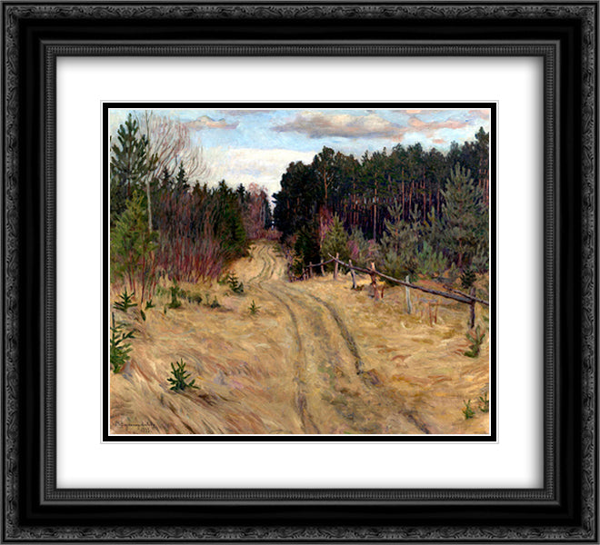 Woodland Path 22x20 Black Ornate Wood Framed Art Print Poster with Double Matting by Bogdanov Belsky, Nikolay