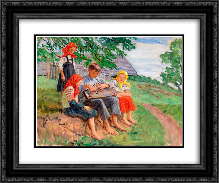 Young Musicians (Young Musician) 24x20 Black Ornate Wood Framed Art Print Poster with Double Matting by Bogdanov Belsky, Nikolay