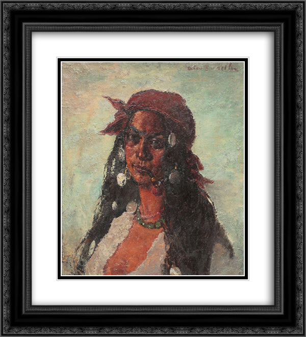 Gypsy Woman with Necklace and Pipe 20x22 Black Ornate Wood Framed Art Print Poster with Double Matting by Bancila, Octav