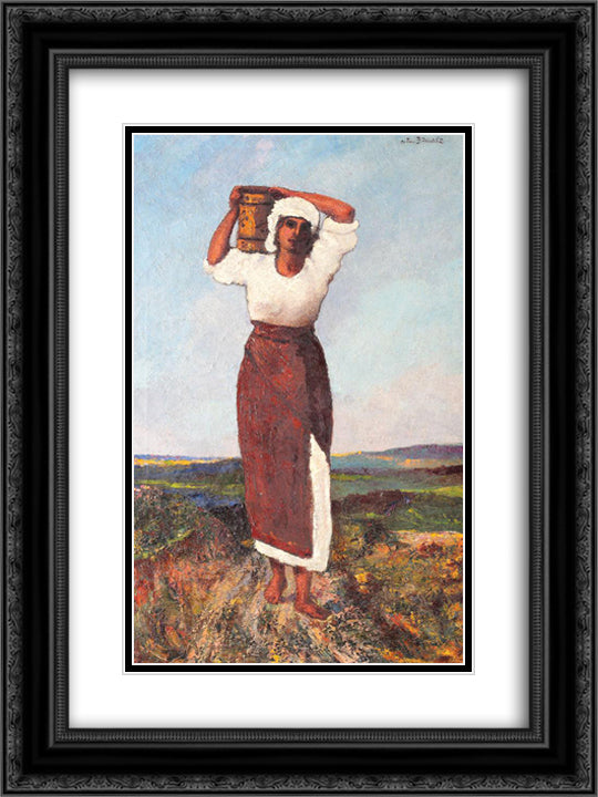 Peasant Woman with a Jar 18x24 Black Ornate Wood Framed Art Print Poster with Double Matting by Bancila, Octav