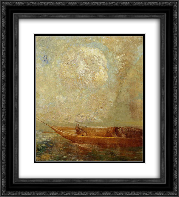 A boat 20x22 Black Ornate Wood Framed Art Print Poster with Double Matting by Redon, Odilon