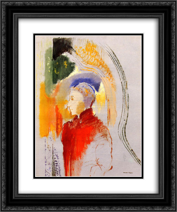 A Figure 20x24 Black Ornate Wood Framed Art Print Poster with Double Matting by Redon, Odilon