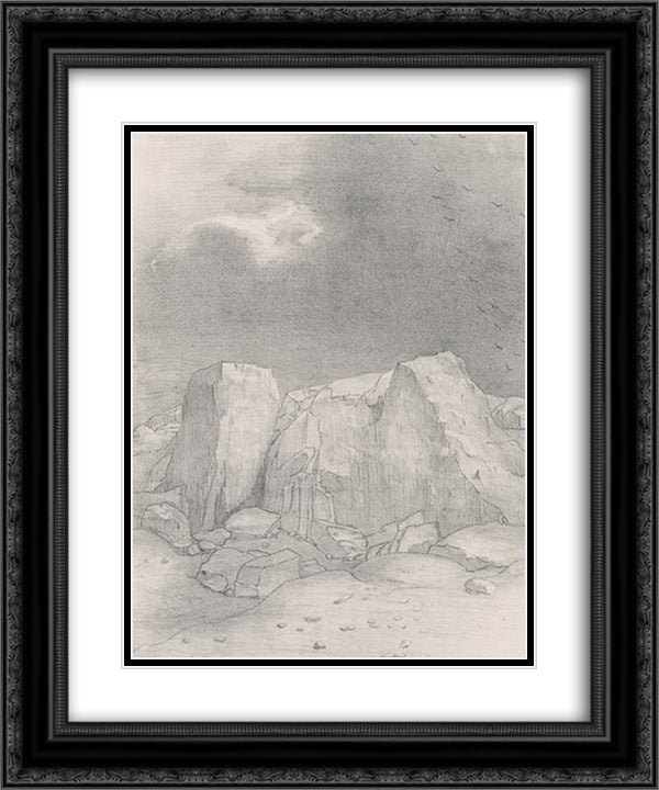 And he discerns an arid, knoll-covered plain (plate 7) 20x24 Black Ornate Wood Framed Art Print Poster with Double Matting by Redon, Odilon