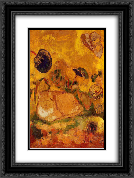 Bazon The Artist's Cat 18x24 Black Ornate Wood Framed Art Print Poster with Double Matting by Redon, Odilon