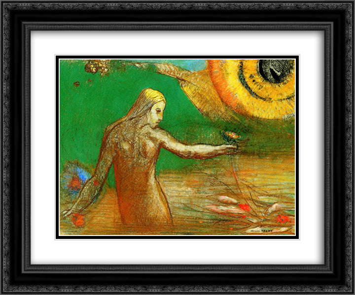 Flower of Blood 24x20 Black Ornate Wood Framed Art Print Poster with Double Matting by Redon, Odilon