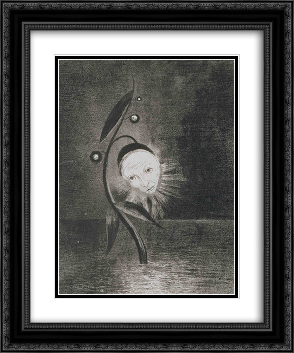 Flower of the swamp, a head human and sad 20x24 Black Ornate Wood Framed Art Print Poster with Double Matting by Redon, Odilon