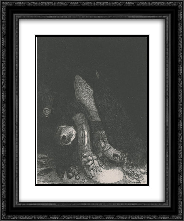 Flowers fall and the head of a python appears (plate 5) 20x24 Black Ornate Wood Framed Art Print Poster with Double Matting by Redon, Odilon