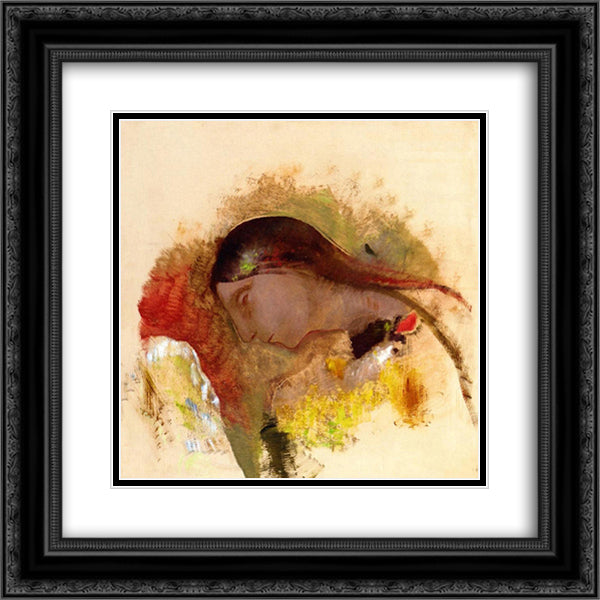 Head of a Sleeping Woman 20x20 Black Ornate Wood Framed Art Print Poster with Double Matting by Redon, Odilon