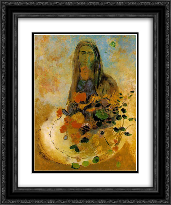 Mystery 20x24 Black Ornate Wood Framed Art Print Poster with Double Matting by Redon, Odilon