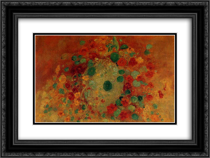 Nasturtiums 24x18 Black Ornate Wood Framed Art Print Poster with Double Matting by Redon, Odilon