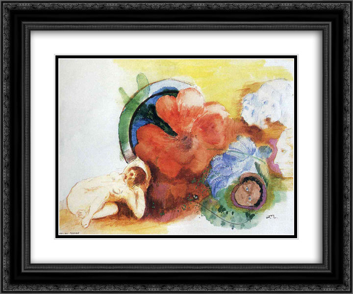 Nude, Begonia and Heads 24x20 Black Ornate Wood Framed Art Print Poster with Double Matting by Redon, Odilon