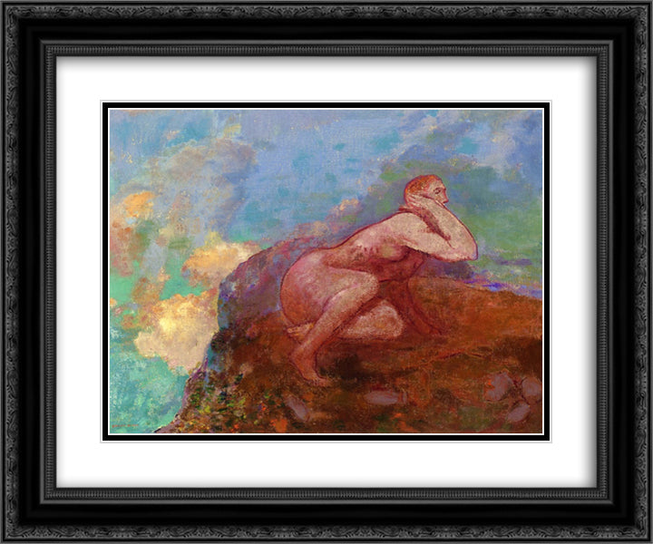 Nude Woman on the Rocks 24x20 Black Ornate Wood Framed Art Print Poster with Double Matting by Redon, Odilon